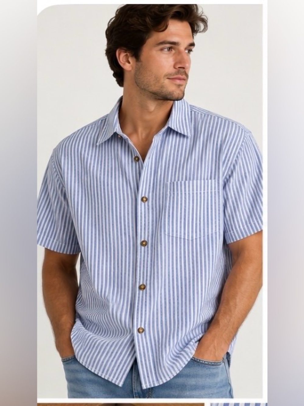 Aeropostale Blue and White Striped Casual Button-Down Shirt